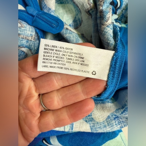 RHODE Blue Floral Linen blend wide leg  flutter sleeve Jumpsuit size S - Picture 11 of 13